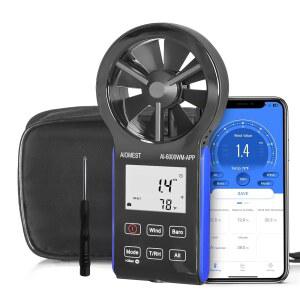 AIOMEST 풍속계 블루투스, 휴대용 풍속계, 대기압, 온도, RH, 이슬점 등반용 드론 HVAC의 풍속 측정, AI-6000WM-APP