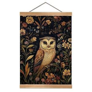 윌리엄 모리스 스타일 올빼미 벽 아트, 나무 프레임이 있는 리넨 캔버스 포스터 프린트, 거실용 레트로 동물 및 꽃 장식, 침실 12x16인치(레트로 컬러-올빼미02)