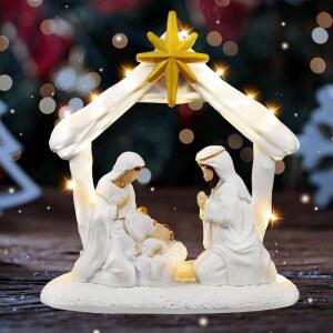 와와고가 크리스마스 성탄절 선물 세트, 망거와 함께하는 성탄 장면, 실내 장식과 테이블탑 디스플레이를 위한 손으로 그린 조각상