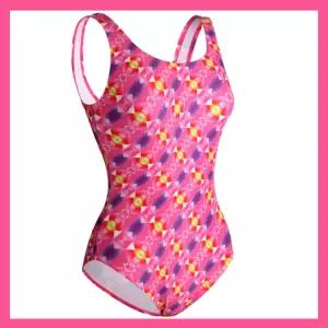 화려한 여성 수영복 강습 수영복 브랜드 고급  딸기우유 핑크패턴 브라캡내장형 u백 로우컷수영복 체형보정