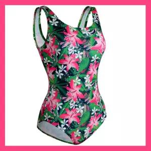 화려한 여성 수영복 강습 수영복 브랜드 고급  핑크꽃정글 브라캡내장형 아쿠아 u백 로우컷수영복 가족여행