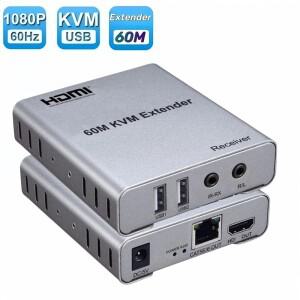 CAT5e Cat6 RJ45 이더넷 케이블 오버 60M USB KVM HDMI 익스텐더 1080P 오디오 비디오 송신기 수신기 신호