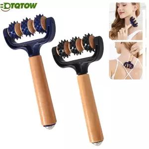 1개 나무 3륜 핸드헬드 마사지 롤러 도구 인체공학적 디자인 가볍고 컴팩트하며 가정 사무실 또는 여행용