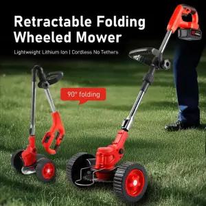 접이식 전기 잔디 예초기 바퀴가 달린 리튬 이온 잡초 다기능 핸드헬드 무선 충전식