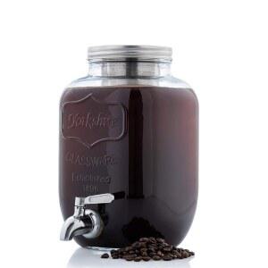 오리지널 그라인드 커피, 1갤런 콜드 브루 커피 메이커, 이지 푸어 스테인리스 스틸 스피갓 탭, 엑스트라 두꺼운 유리 피처 브루잉 시스템 아이스 냉장고 안전 보관