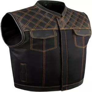 드림 어패럴 남성용 SOA 데님 가죽 오토바이 조끼 숨겨진 캐리 포켓 2개 바이커 블랙 클럽