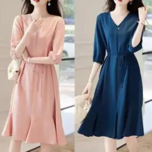 [옷은날개] 러블리 스타일 여자 쉬폰 브이넥 반팔 원피스