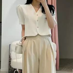 [옷은날개] 데일리 금장 하트 3버튼 썸머 반팔 자켓