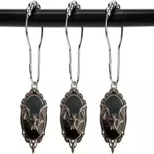 질럭키 12종 세트 샤워 커튼 후크 반지 고딕 뱀파이어 박쥐 할로윈 파티 용품 유령의 집 장식 (블랙 배경)