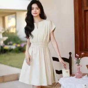 [옷은날개] 롱 슬리브리스 허리 밴딩 원피스 데일리 데이트 레이어드 바스락 소재