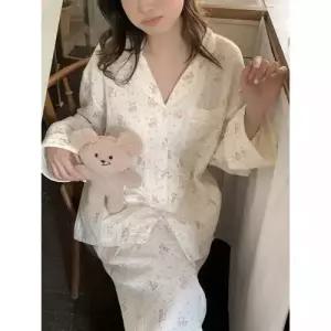 귀여운 잠옷 실내복 잠옷세트 아사면 강아지 커플 세트 이중 OP1