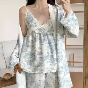 바지 면 끈나시 아웃도어잠옷 잠옷세트 모네가든쓰리피스탈부착패드 + 커플 OP1