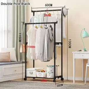 이중 막대 옷걸이 바닥형 이동식 간단한 옷 선반 침실 수납 조립식 옷장 정리대