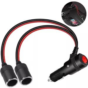 Car Cigarette Lighter 12V 24V Splitter Adapter W/ On Off Switch 1 Male To 2 Female Sockets Y