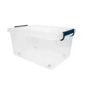 공간 리빙박스 투명 45L(손잡이-다크블루)