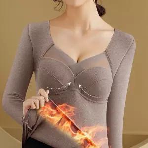 여성 겨울 패드내장 기모 긴팔내의 캡내장 내복상의 hmM7+9BVy