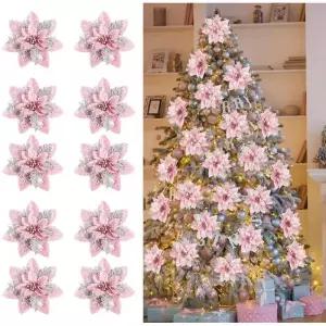 12개 크리스마스 글리터 인공 꽃 트리 장식품 메리 장식 홈 데코 2025