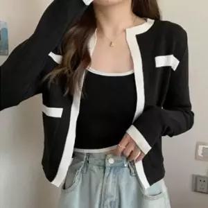 [의류] 소프트 나시 카디건세트 배색 단추없는 가디건