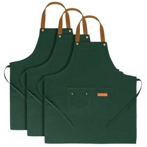 렝누 지 3팩 셰프 에이프런 방수 조절 가능 남성 여성용 포켓 2개 베이킹 레스토랑 조리용