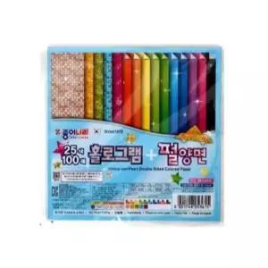 [문구/오피스] 홀로그램 펄 색종이 100매 양면색종이 공예 용지 크래프트 종이