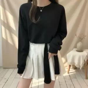 [하프클럽/]여성 데일리 루즈핏 크롭 긴팔 맨투맨 티셔츠