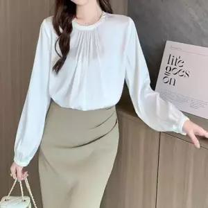 [옷은날개] 직장인 출근 면접 하객룩 라운드넥 핀턱 블라우스