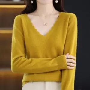 [옷은날개] 여성용 가을 봄 긴팔 브이넥 얇은 니트 티 머스타드 컬러 V넥 니트티