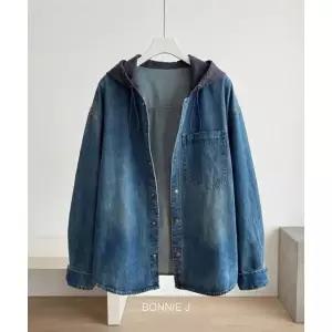 [하프클럽/]힙한 감성 가득 후드 레이어드 청자켓 스트릿룩 박시핏 빈티지