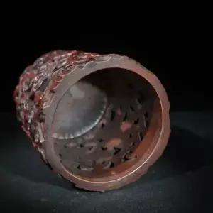 호환   오래된 대나무 할로우 아웃 조각 광택 Ganoderma Ruyi 브러시 냄비 6.1 인치 수집