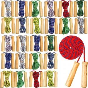 샤피 24개 줄넘기 벌크 7.25피트 조절 가능한 면 나무 손잡이로 묶은 피트니스 야외 운동 재미있는 활동
