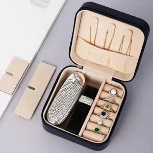 ( )휴대용 액세서리 보관함 블랙 미니 쥬얼리 케이스 귀걸이 반지 목걸이 정리 여행용 파우치