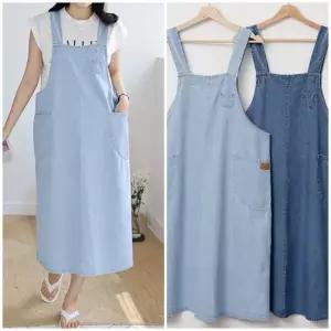 [모던스타일]여성 뷔스티에 민소매 멜빵 고인치 데님 롱원피스