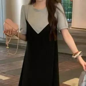 [옷은날개] 여름용 뷔스티에 롱 반팔 원피스 휴가지 레이어드 드레스