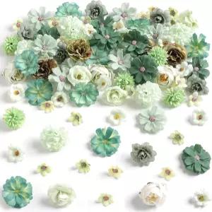 롱플라워 인조 꽃 머리 미니 그린 가짜 모란 데이지 장미 다색 작은 실크 공예 화환 결혼 파티 DIY 홈