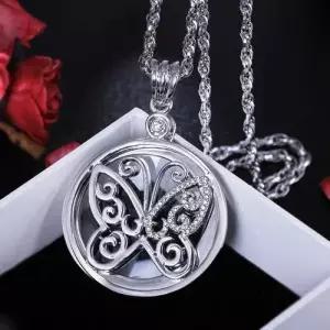 화려한 지르코니아 나비 이중 스윙 돋보기 목걸이 WFFV9FS