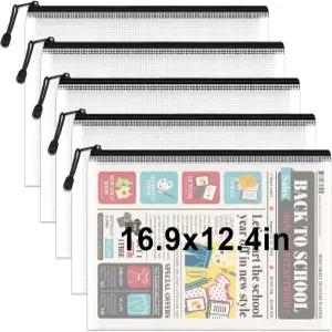 Umriox 5PCS A3 지퍼백 두꺼운 메쉬 지퍼 파우치 대형 보관 가방 사무용품용 퍼즐 정리