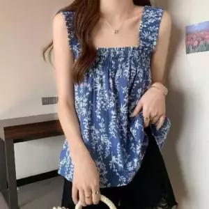 [의류] 여자 여름 데이트 룩 스모크 민소매 나시 블라우스