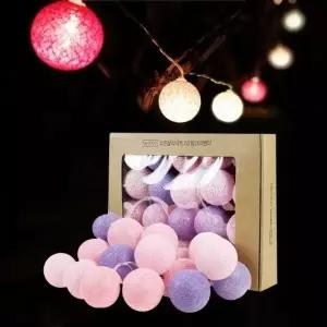 ( )코튼볼라이트 무드등 캠핑 야외 전구 20구 핑크라벤더 인테리어