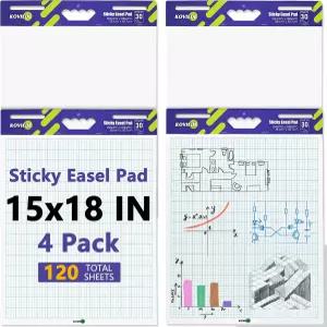 코비데 미니 슈퍼 스티키 이젤 패드 15 x 18 인치 30 장/패드 4 셀프 스틱 플립 차트 용지 그리드 앵커