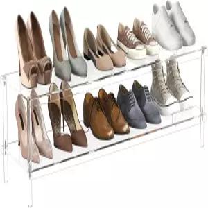 아쿠아 아크릴 롱 신발장 - 옷장용 2단 신발 정리함 입구용 넓은 선반 투명 42.7인치 L x 11.8인치 W