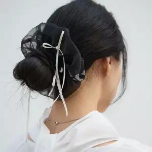 |KMA8595|여성 발레코어 리본 진주 쉬폰 헤어밴드 스크런치 머리끈