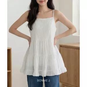 [하프클럽/] 여리여리핏 뷔스티에 탑 셔링 끈나시 도트 블라우스 프릴 캉캉