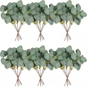 제코난 40개 인공 유칼립투스 줄기 가짜 은 달러 잎 DIY 꽃다발 꽃꽂이 웨딩 홈 데코를 위한 벌크 리얼