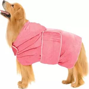 에이번트 개 목욕 가운 - 샤워 후 수건 가운을 말리는 고흡수성 애완동물 강아지를 위한 습식 산책 핑크(S)