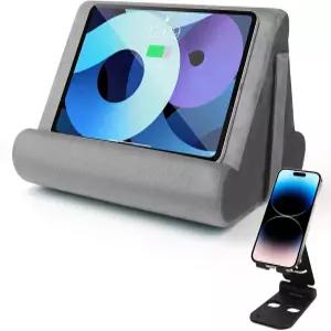 부드러운 패드와 네트 포켓이 있는 Starging 멀티 앵글 태블릿 스탠드 - 무릎 소파 및 침대용 범용 레이지