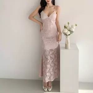 여자 파티룩 플라워 레이스 머메이드 슬림핏 롱원피스