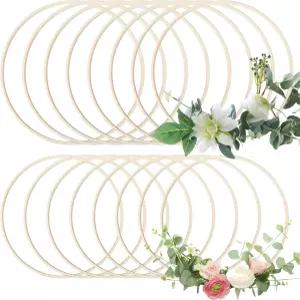 공예용 나무 걸레 16개 DIY 대나무 화환 반지 크리스마스 장식 결혼식 꽃꽂이 드림 캐처 벽걸이 10인치 및