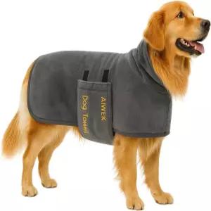 AIWEK 개 수건 목욕 가운 극세사 흡수성 애완동물 후 빠른 건조 조절 가능한 칼라 및 벨리 스트랩 고양이