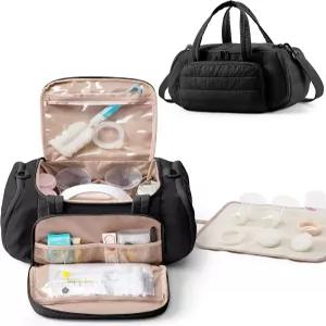 스펙트라 S1 및 S2와 호환되는 마스캠드 퀼팅 유방 펌프백 쿨러 수납공간과 건조 매트가 있는 펌핑백 블랙