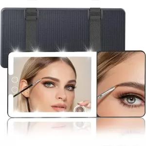 준야옥수안 자동차 선바이저 배니티 미러 6인치 20배 확대경 3가지 라이트 모드가 있는 충전식 메이크업